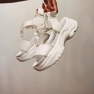 Chunky White Buckle Platform Sandals